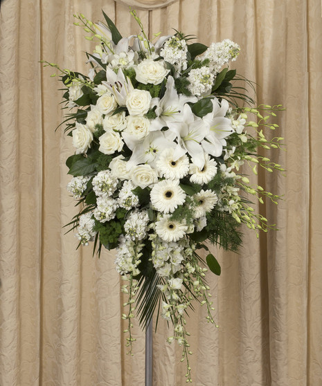 White Funeral Spray  Funeral flower arrangements, Funeral flowers, Funeral  floral arrangements