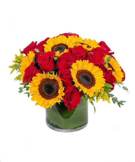 Sunflowers & Red Roses