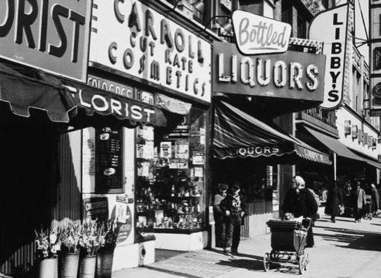 Central Square Cambridge in the 1950s, with Central Square Florist as a cornerstone