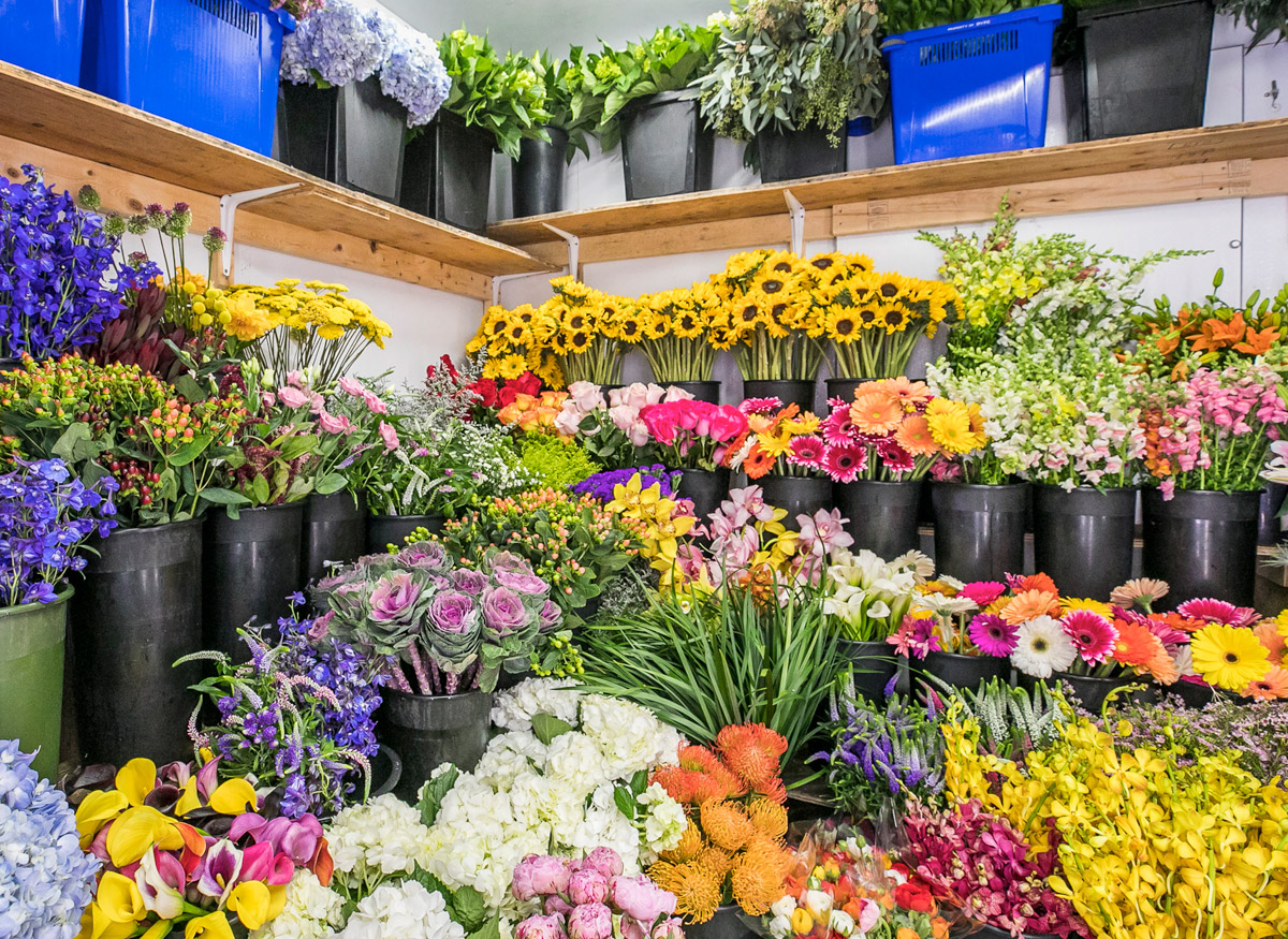 A close look at the lovely bouquets, chilling in our walk-in cooler